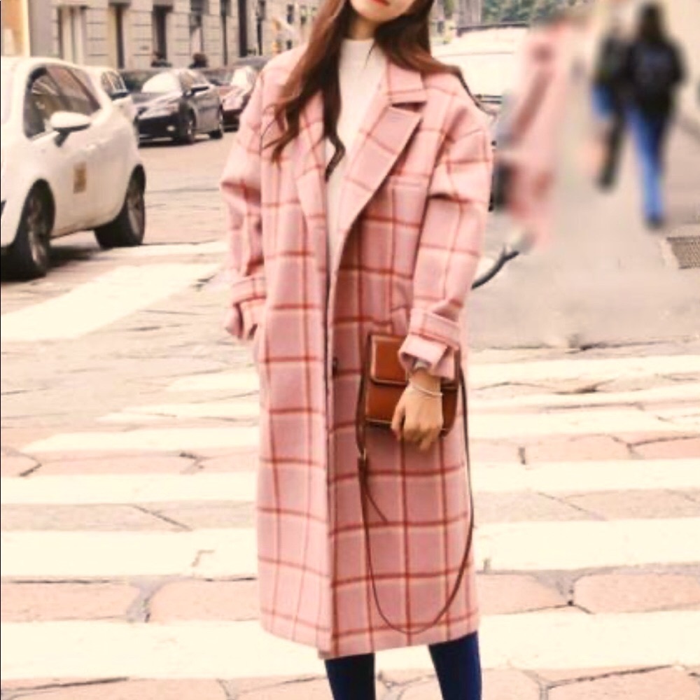 cocoon wool coat-dusty pink- plaid warm-like new perfect condition - Picture 1 of 4